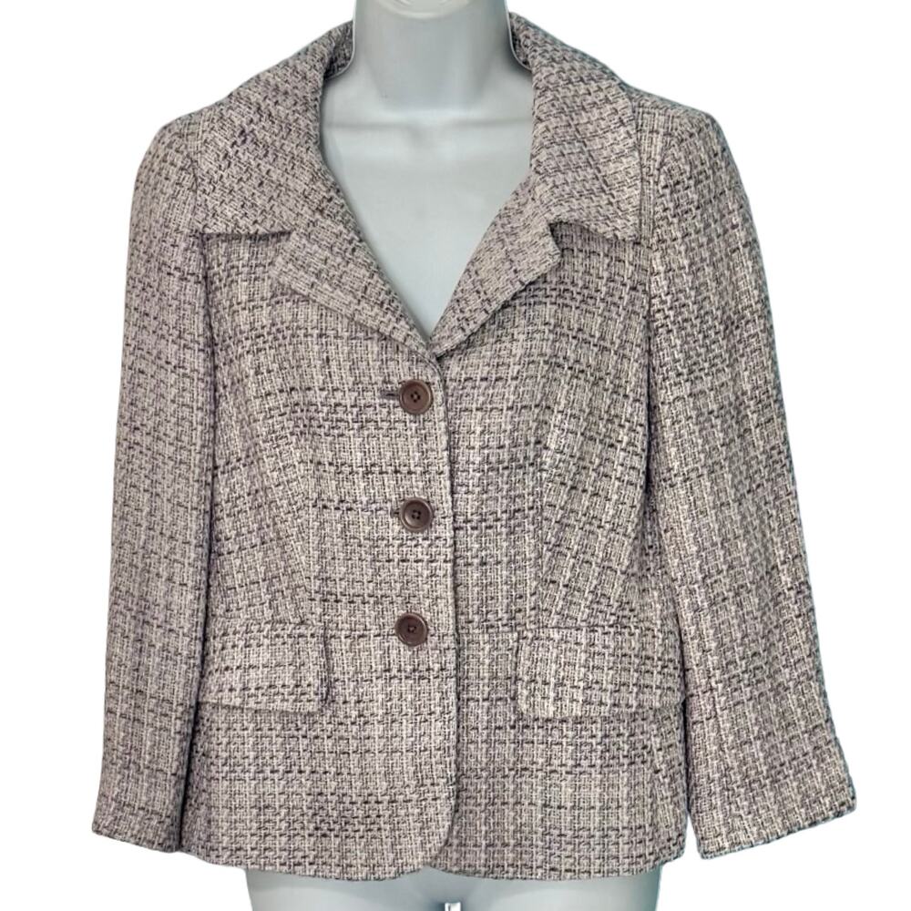 Ann Taylor Purple White Tweed Notch Collar Blazer Linen Blend size 6 NEW Tags